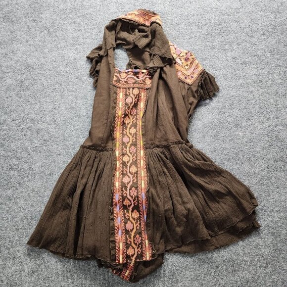 Free People Day Glow Mini Dress Size Small Boho Embroidered Raw Edge Open Back - Picture 14 of 16